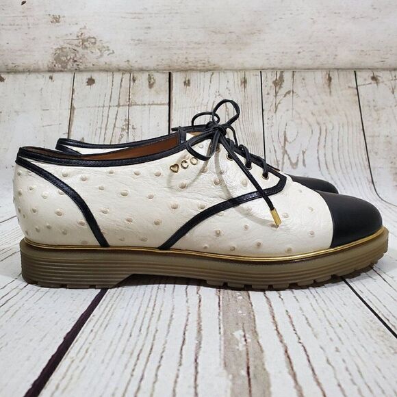 Charlotte Olympia Derby Oxford Womens Size 39 US 9 Ostrich Embossed Leather - Picture 3 of 13